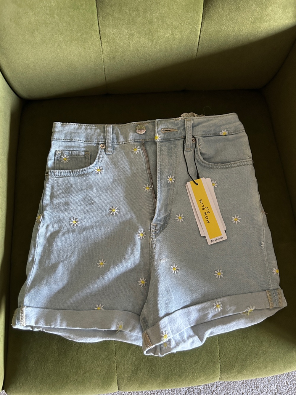stradivarius Light Blue Mom Slim Jeans with Daisy Embroidery